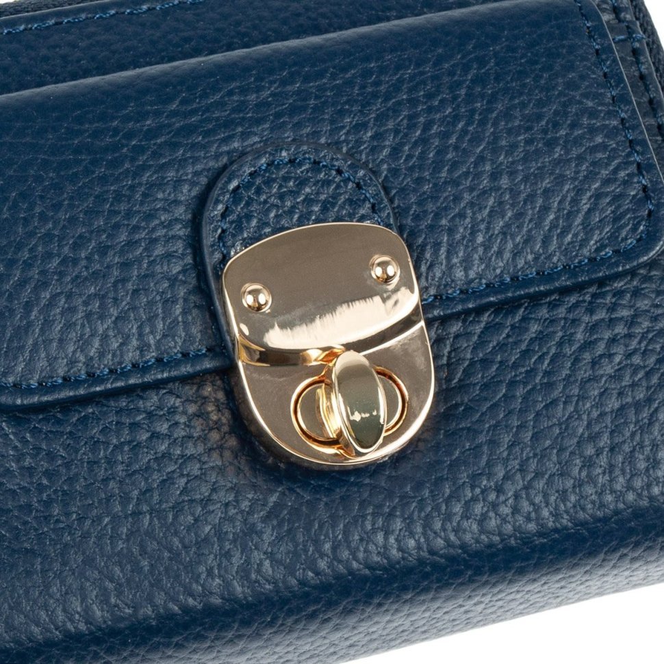 Вместительный женский кошелек из натуральной фактурной кожи с RFID-защитой Ashwood Y50 94554 синего цвета modnotak фото №8