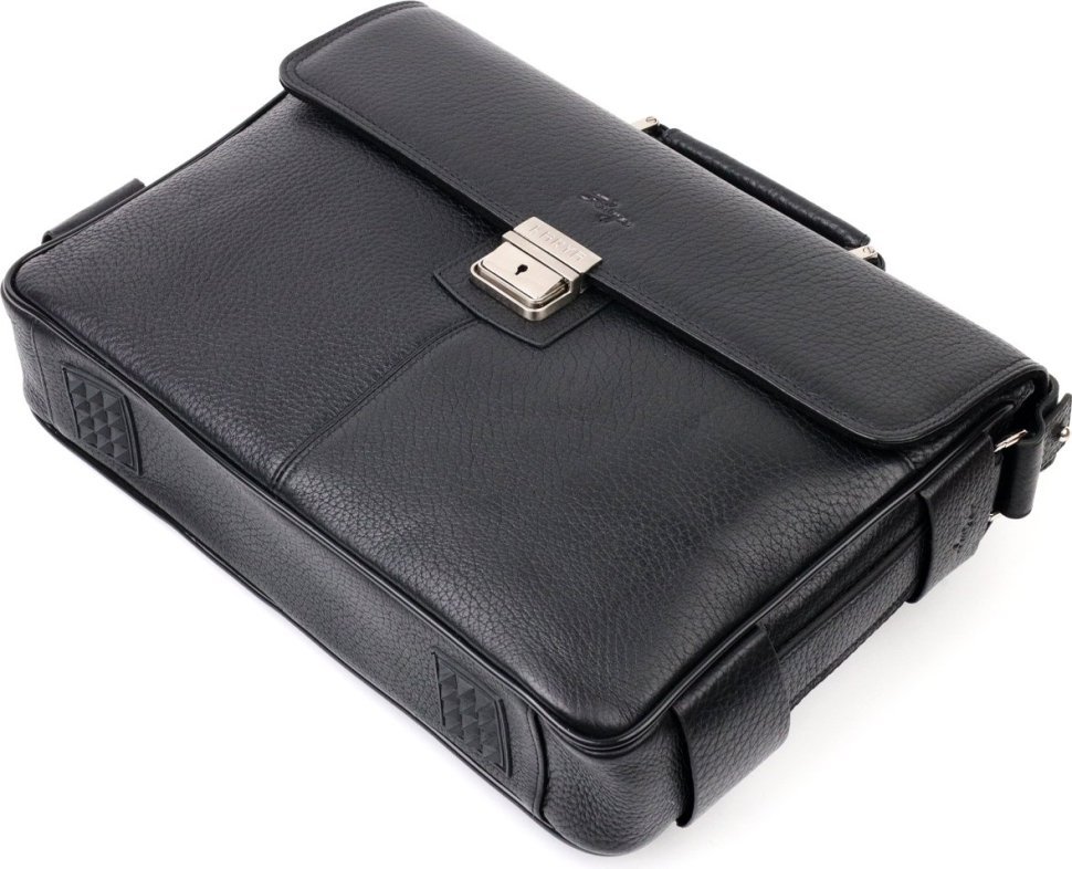 Класичний шкіряний чоловічий портфель чорного кольору KARYA (2420940)