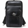 Кожаная маленькая мужская сумка на пояс черного цвета Vintage (20358) - 1