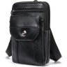 Кожаная маленькая мужская сумка на пояс черного цвета Vintage (20358) - 2
