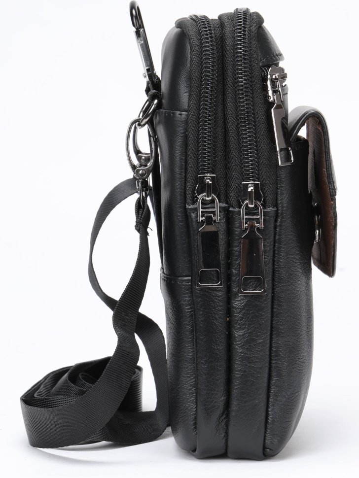 Шкіряна маленька чоловіча сумка на пояс чорного кольору Vintage (20358)