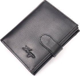 Чорне класичне чоловіче портмоне з натуральної шкіри з хлястиком на кнопці KARYA (2421040)