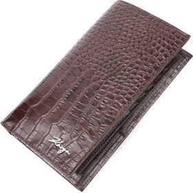 Коричневый вертикальный мужской бумажник из натуральной кожи с тиснением под крокодила KARYA (2421140)