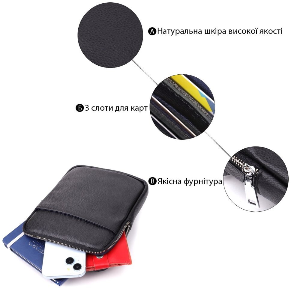 Мужская компактная сумка из натуральной зернистой кожи Vintage 94854 черного цвета modnotak фото №4