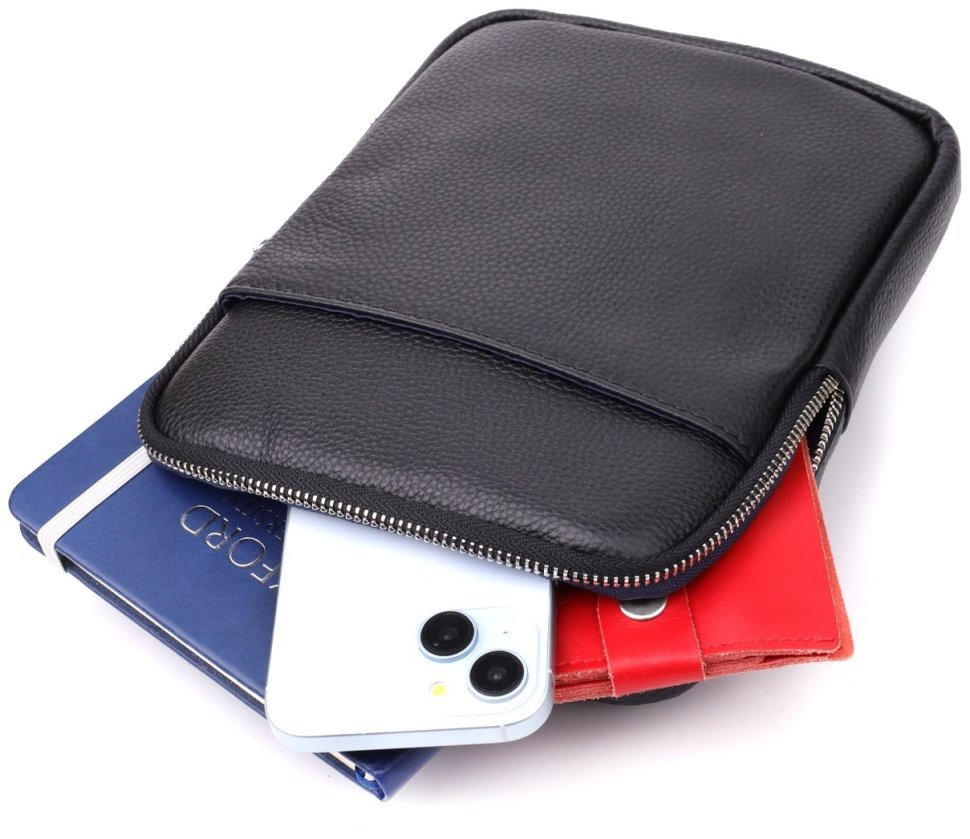 Мужская компактная сумка из натуральной зернистой кожи Vintage 94854 черного цвета modnotak фото №7