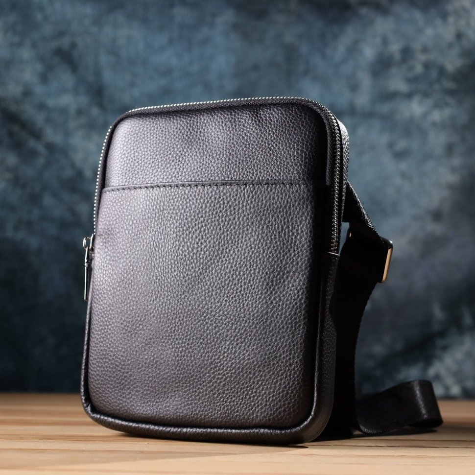 Мужская компактная сумка из натуральной зернистой кожи Vintage 94854 черного цвета modnotak фото №8