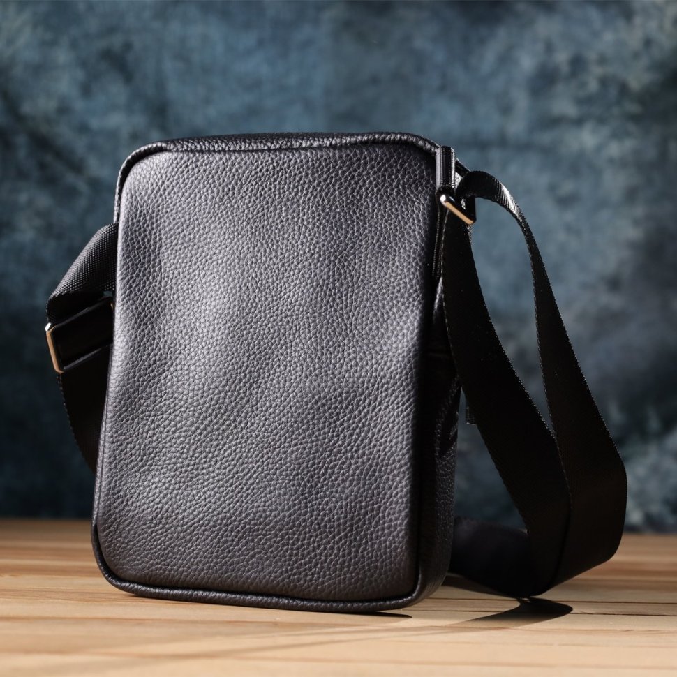 Мужская компактная сумка из натуральной зернистой кожи Vintage 94854 черного цвета modnotak фото №9