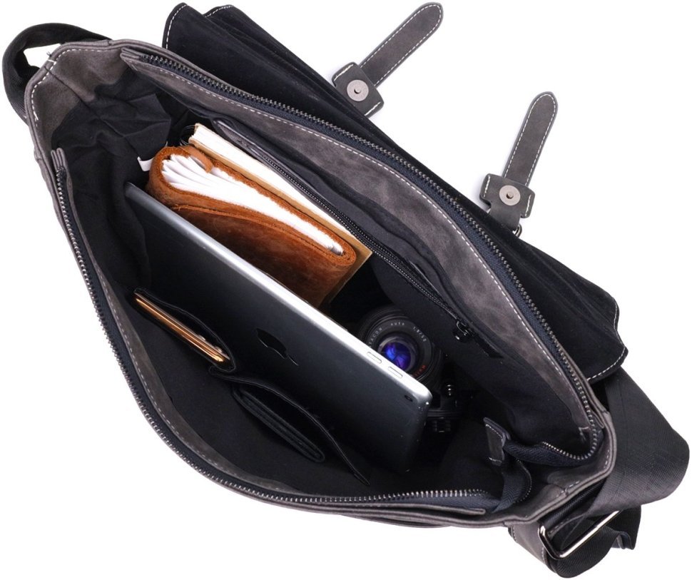 Сіра чоловіча сумка-месенджер зі шкірозамінника з навісним клапаном Vintage 2422143