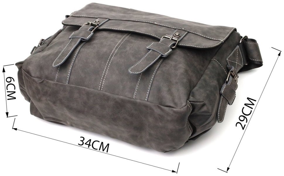 Серая мужская сумка-мессенджер из кожзама с навесным клапаном Vintage 2422143