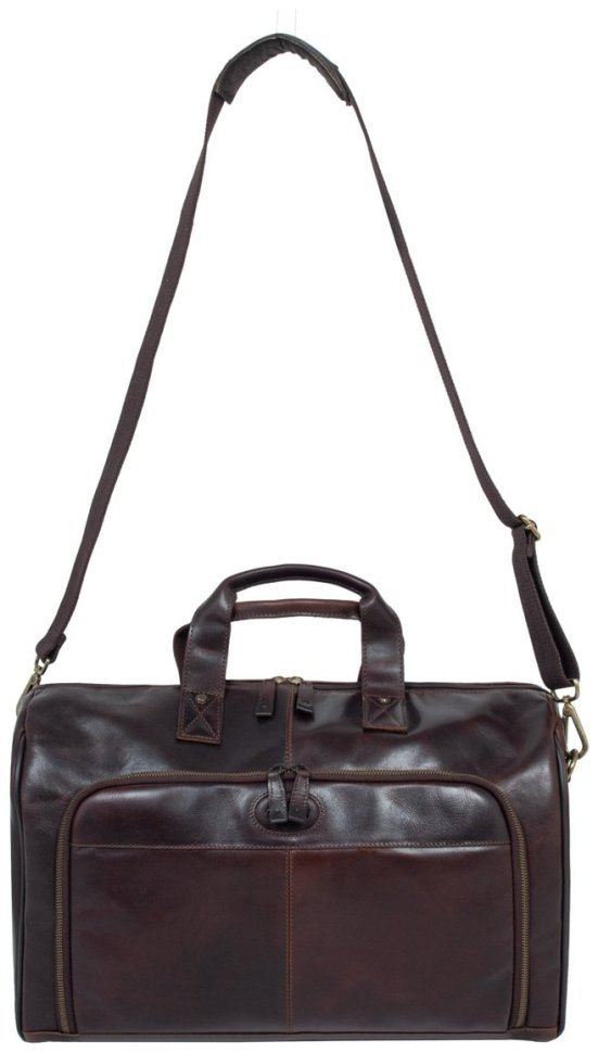Мужская дорожная сумка из натуральной гладкой кожи через плечо Ashwood коричневого цвета 95454 modnotak фото №6