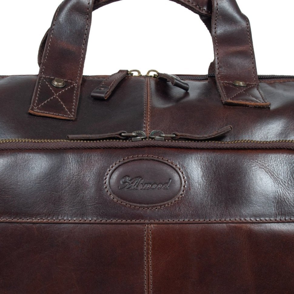 Мужская дорожная сумка из натуральной гладкой кожи через плечо Ashwood коричневого цвета 95454 modnotak фото №11