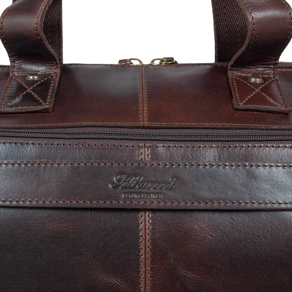Мужская дорожная сумка из натуральной гладкой кожи через плечо Ashwood коричневого цвета 95454 modnotak фото №13