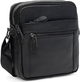 Чоловіча недорога шкіряна сумка чорного кольору на дві змійки Borsa Leather (21318)