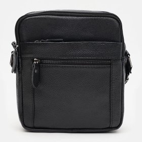 Чоловіча недорога шкіряна сумка чорного кольору на дві змійки Borsa Leather (21318)