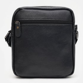 Чоловіча недорога шкіряна сумка чорного кольору на дві змійки Borsa Leather (21318)