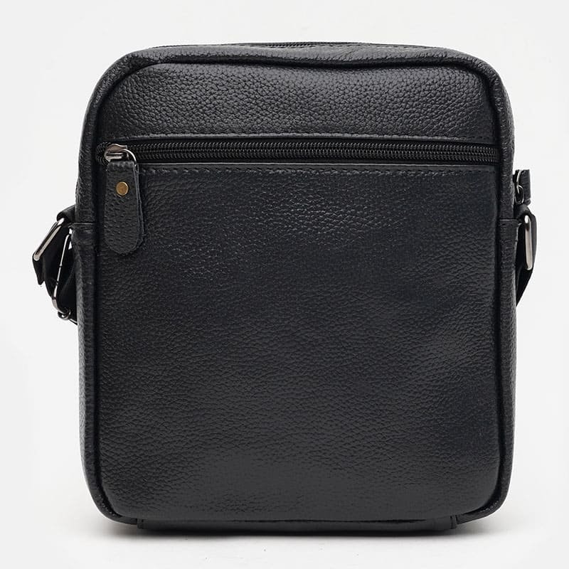 Мужская недорогая кожаная сумка черного цвета на две змейки Borsa Leather (21318)
