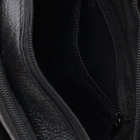Чоловіча недорога шкіряна сумка чорного кольору на дві змійки Borsa Leather (21318)