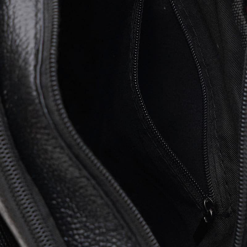 Мужская недорогая кожаная сумка черного цвета на две змейки Borsa Leather (21318)