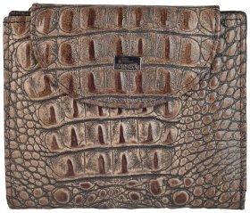 Компактный женский кошелек под фактуру крокодила с монетницей на молнии Desisan 106654 бежевого цвета