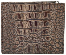 Компактный женский кошелек под фактуру крокодила с монетницей на молнии Desisan 106654 бежевого цвета