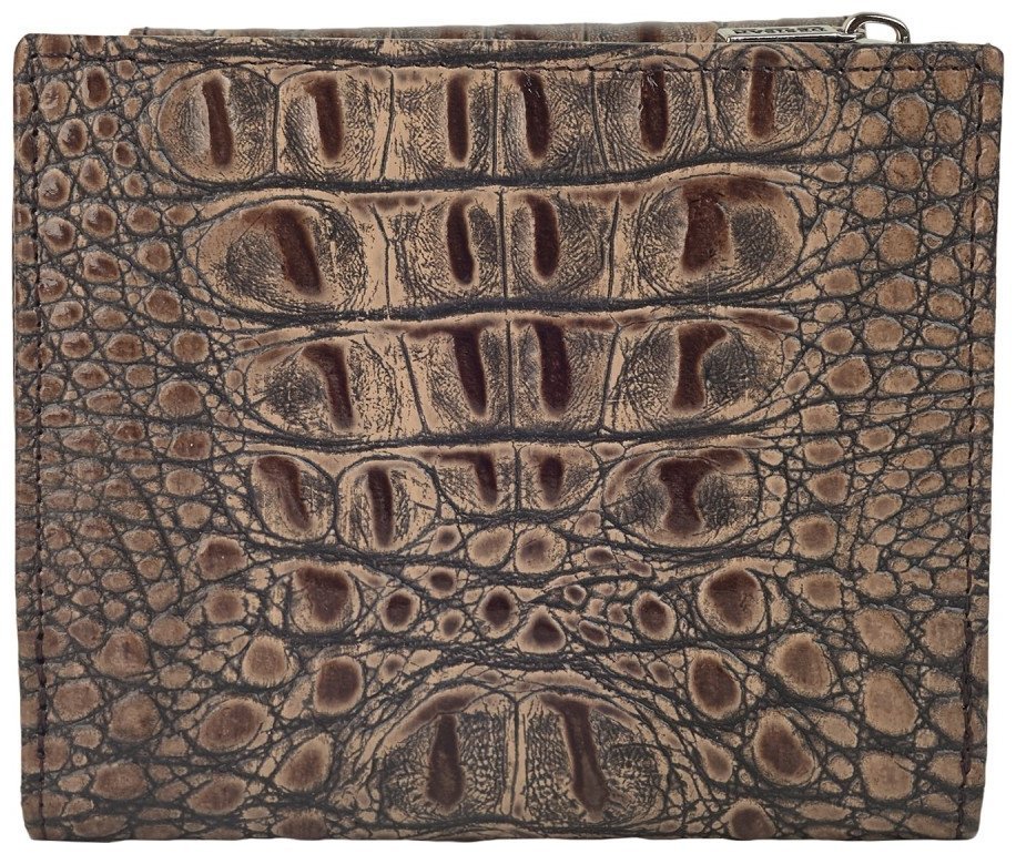 Компактный женский кошелек под фактуру крокодила с монетницей на молнии Desisan 106654 бежевого цвета modnotak фото №2