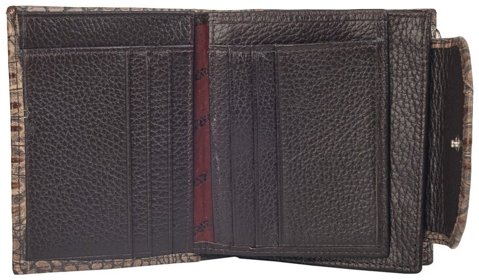 Компактный женский кошелек под фактуру крокодила с монетницей на молнии Desisan 106654 бежевого цвета modnotak фото №6