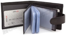 Кожаная визитница черного цвета с фиксацией на кнопку KARYA (16158)