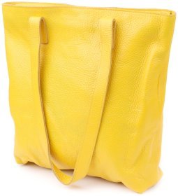 Яркий вместительный женский шоппер из натуральной кожи Shvigel жёлтого цвета 96954