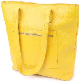 Яркий вместительный женский шоппер из натуральной кожи Shvigel жёлтого цвета 96954