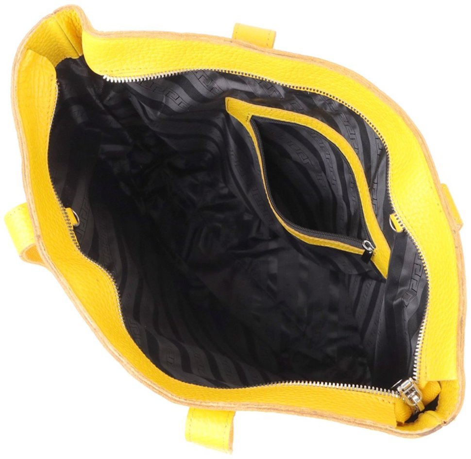 Яркий вместительный женский шоппер из натуральной кожи Shvigel жёлтого цвета 96954 modnotak фото №5