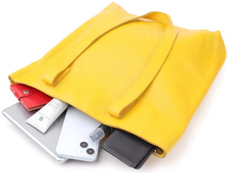 Яркий вместительный женский шоппер из натуральной кожи Shvigel жёлтого цвета 96954 modnotak фото №6