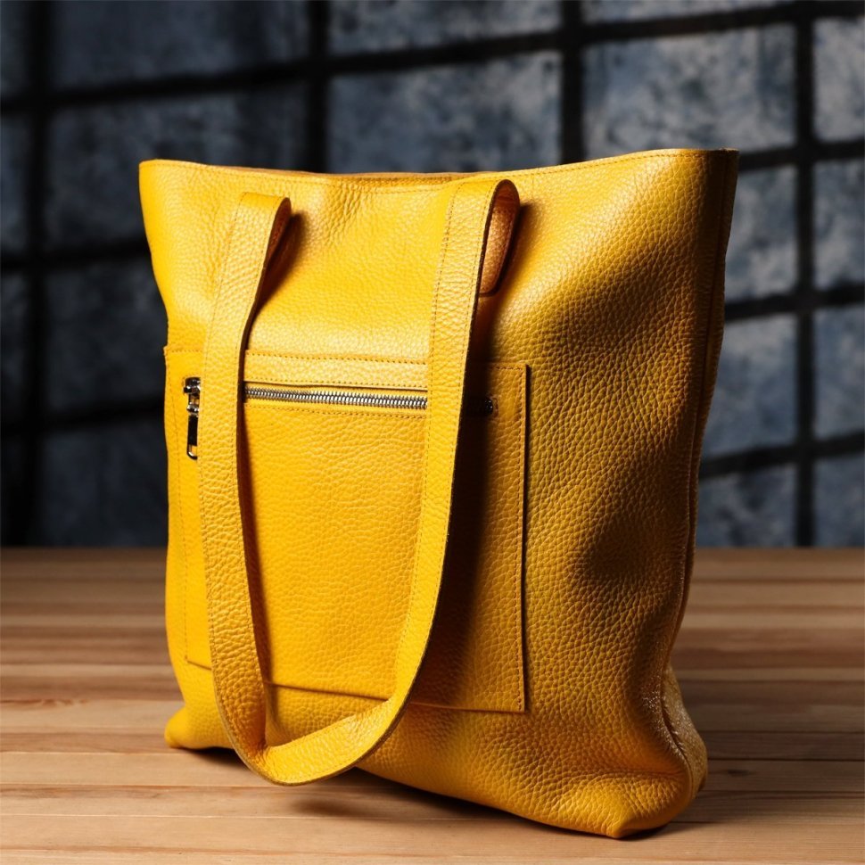 Яркий вместительный женский шоппер из натуральной кожи Shvigel жёлтого цвета 96954 modnotak фото №7