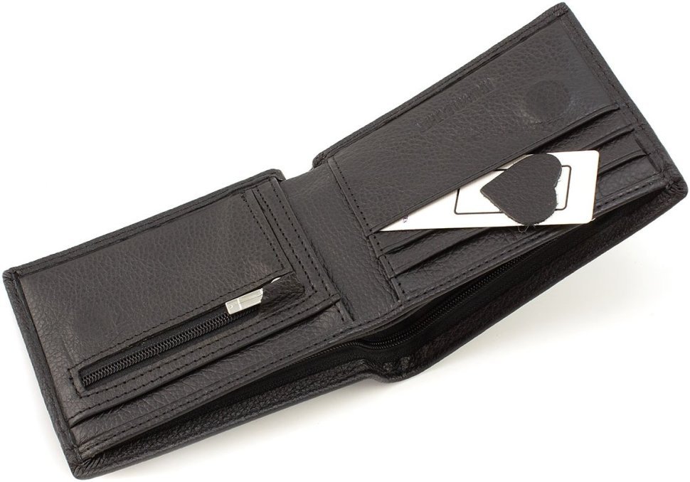 Миниатюрное мужское портмоне из натуральной черной кожи ST Leather 1767354