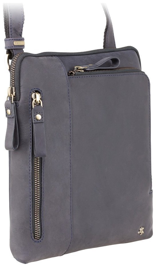 Мужская наплечная сумка-планшет из натуральной кожи темно-синего цвета Visconti Roy 77354