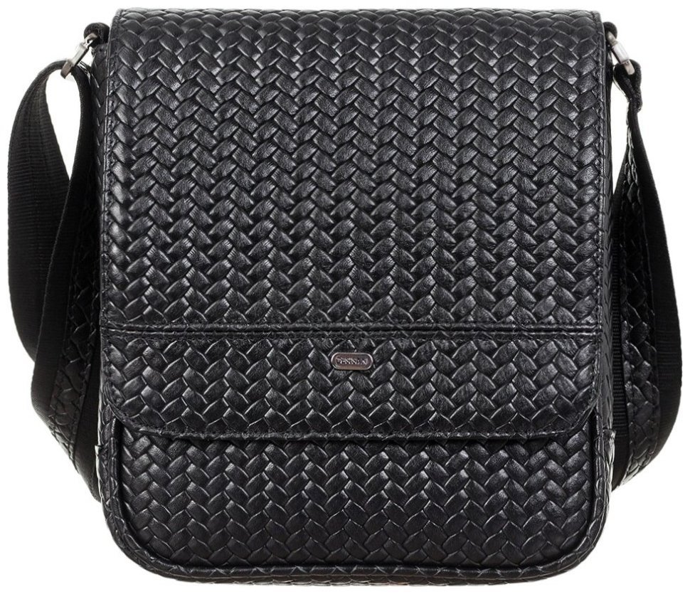 Сумка планшет для мужчин из плетенной кожи черного цвета DESISAN 107454 на плечо фото №1 Сумка планшет для мужчин из плетенной кожи черного цвета DESISAN 107454 на плечо modnotak фото №1