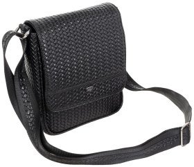 Сумка планшет для мужчин из плетенной кожи черного цвета DESISAN 107454 на плечо