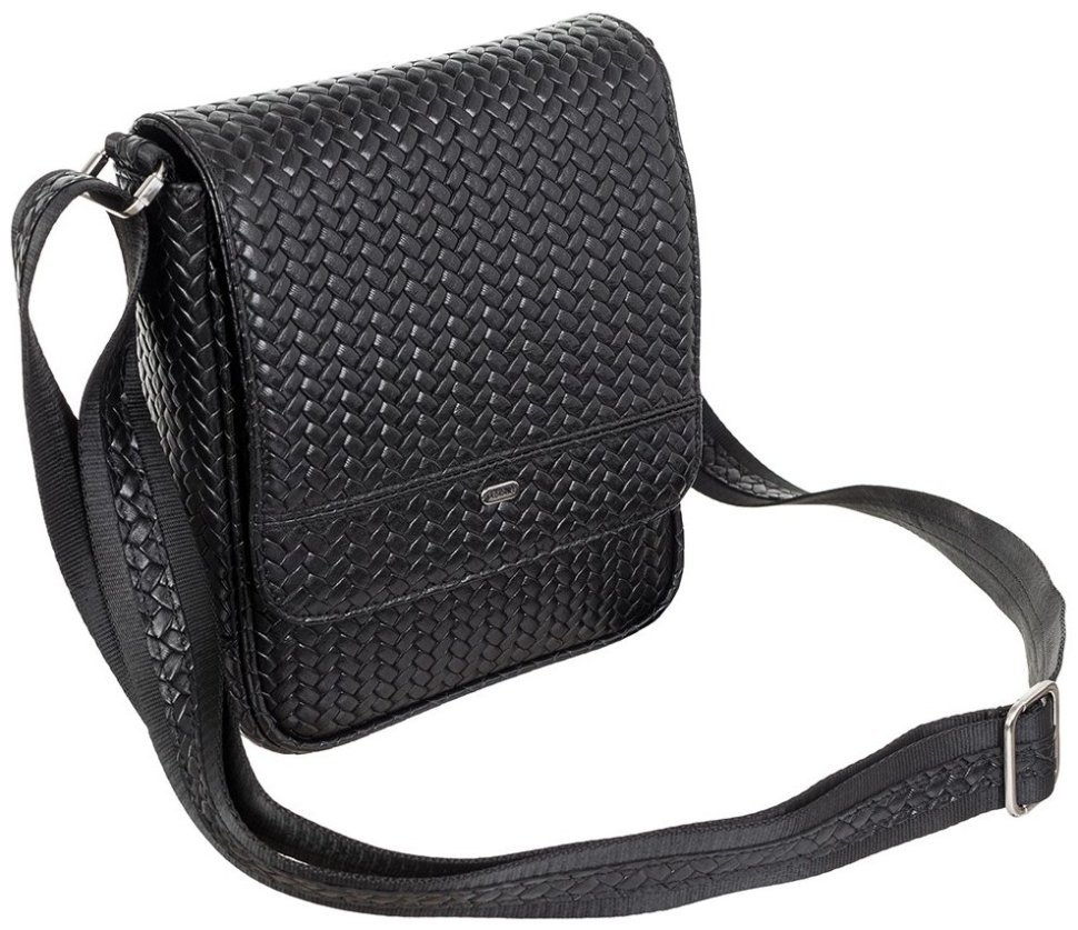 Сумка планшет для мужчин из плетенной кожи черного цвета DESISAN 107454 на плечо фото №2 Сумка планшет для мужчин из плетенной кожи черного цвета DESISAN 107454 на плечо modnotak фото №2