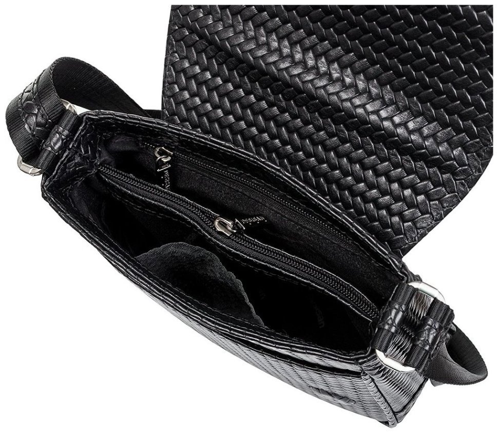 Сумка планшет для мужчин из плетенной кожи черного цвета DESISAN 107454 на плечо фото №6 Сумка планшет для мужчин из плетенной кожи черного цвета DESISAN 107454 на плечо modnotak фото №6