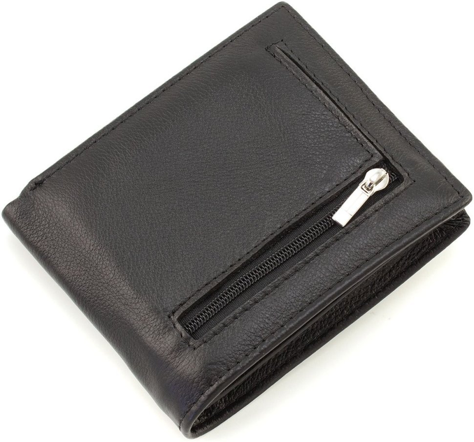 Мужское портмоне из натуральной кожи черного цвета с зажимом ST Leather 1767454