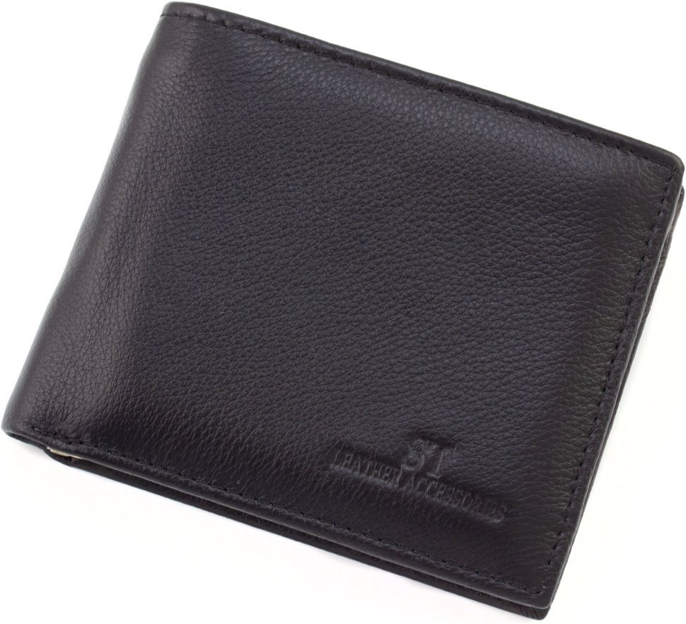 Мужское портмоне из натуральной кожи черного цвета с зажимом ST Leather 1767454
