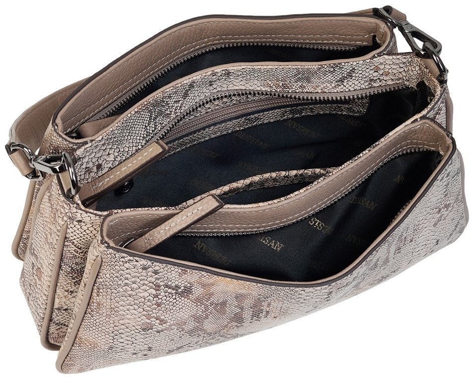 Женская сумка из натуральной кожи с тиснением под рептилию Desisan 107854 бежевая фото №3 Женская сумка из натуральной кожи с тиснением под рептилию Desisan 107854 бежевая modnotak фото №3