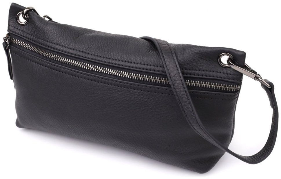 Компактная городская женская сумка из натуральной кожи черного цвета Vintage 98154 modnotak фото №1