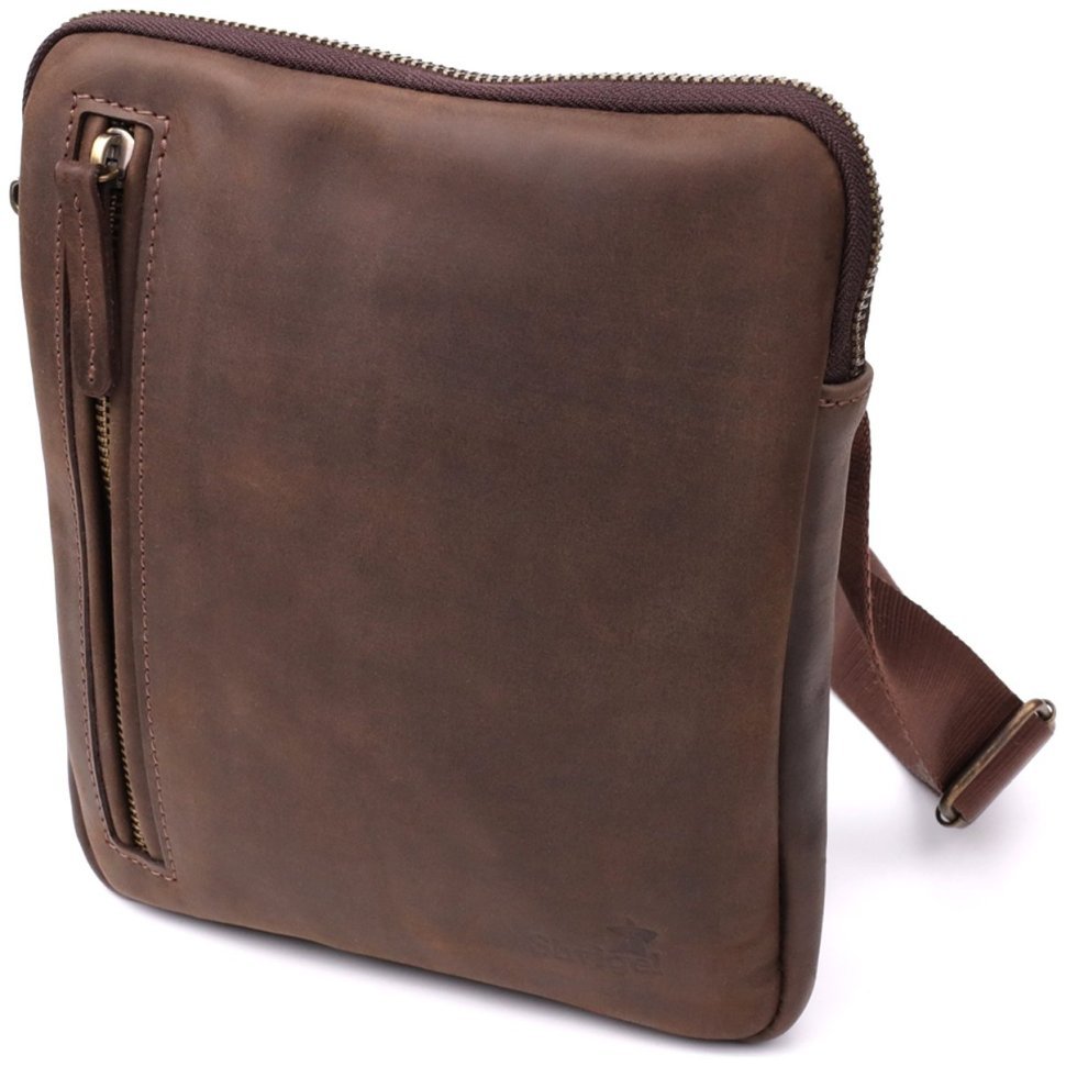 Повседневная мужская сумка из винтажной кожи с 1 основным отделением через плечо Shvigel коричневая 108354 modnotak фото №1