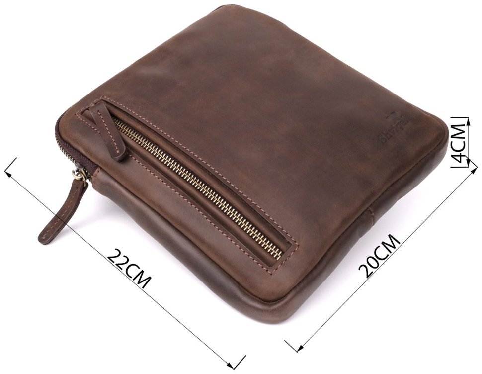 Повседневная мужская сумка из винтажной кожи с 1 основным отделением через плечо Shvigel коричневая 108354 modnotak фото №3