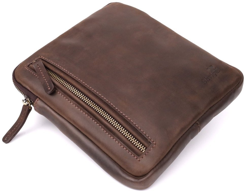 Повседневная мужская сумка из винтажной кожи с 1 основным отделением через плечо Shvigel коричневая 108354 modnotak фото №5