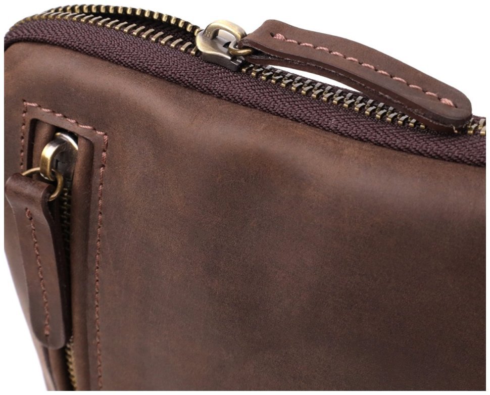 Повседневная мужская сумка из винтажной кожи с 1 основным отделением через плечо Shvigel коричневая 108354 modnotak фото №6