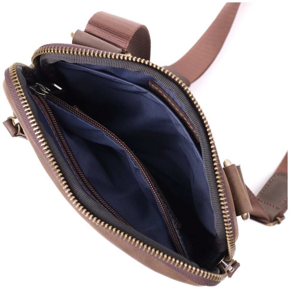 Повседневная мужская сумка из винтажной кожи с 1 основным отделением через плечо Shvigel коричневая 108354 modnotak фото №7