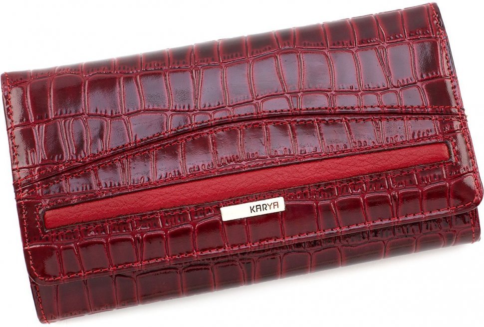 Кожаный кошелек из натуральной кожи красного цвета с тиснением KARYA (12385)