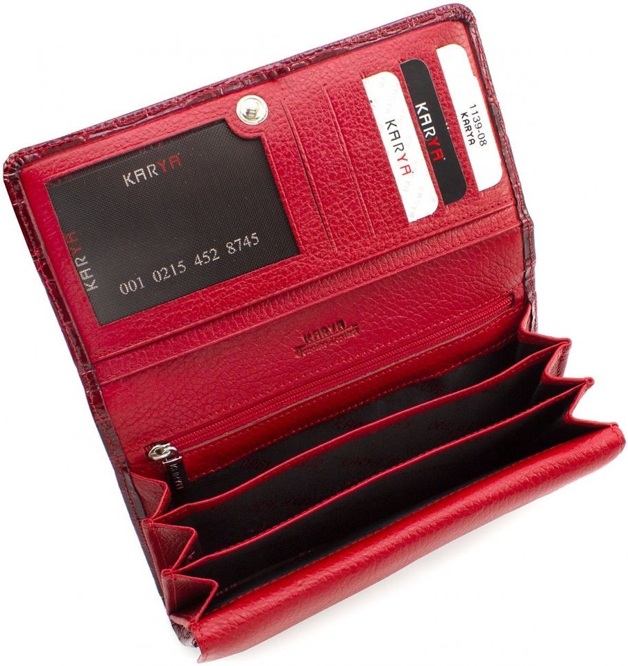 Шкіряний гаманець з натуральної шкіри червоного кольору з тисненням KARYA (12385)