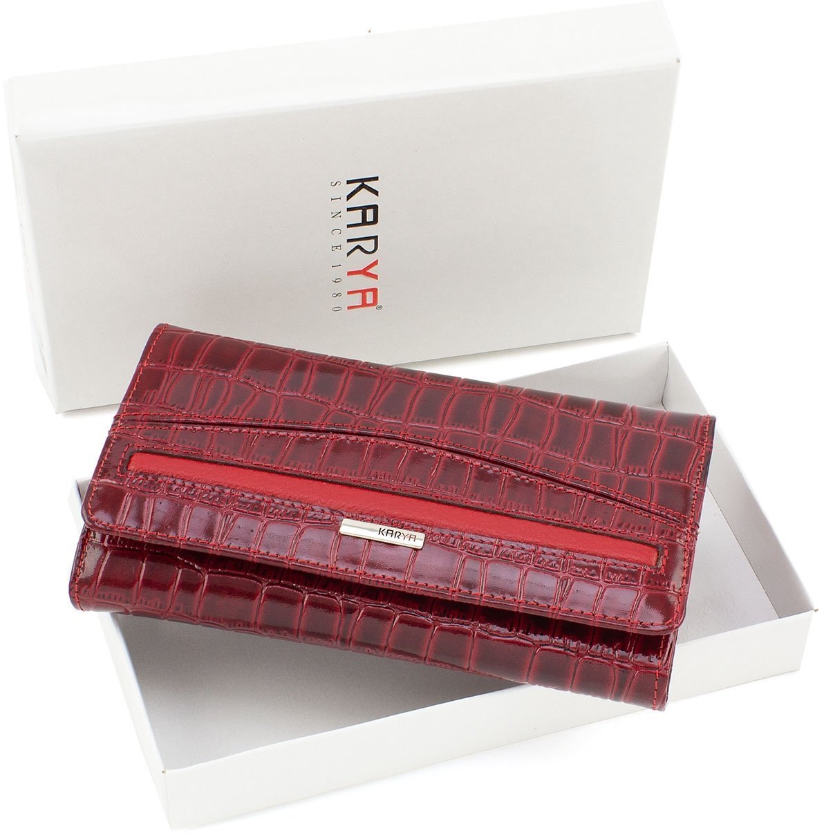 Шкіряний гаманець з натуральної шкіри червоного кольору з тисненням KARYA (12385)